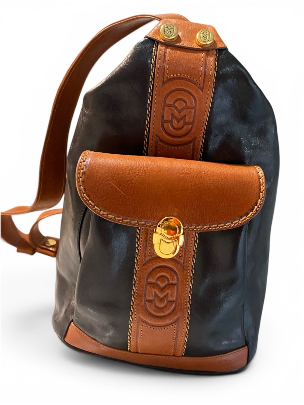 Marino Orlandi Black and Brown Leather Backpack Sling